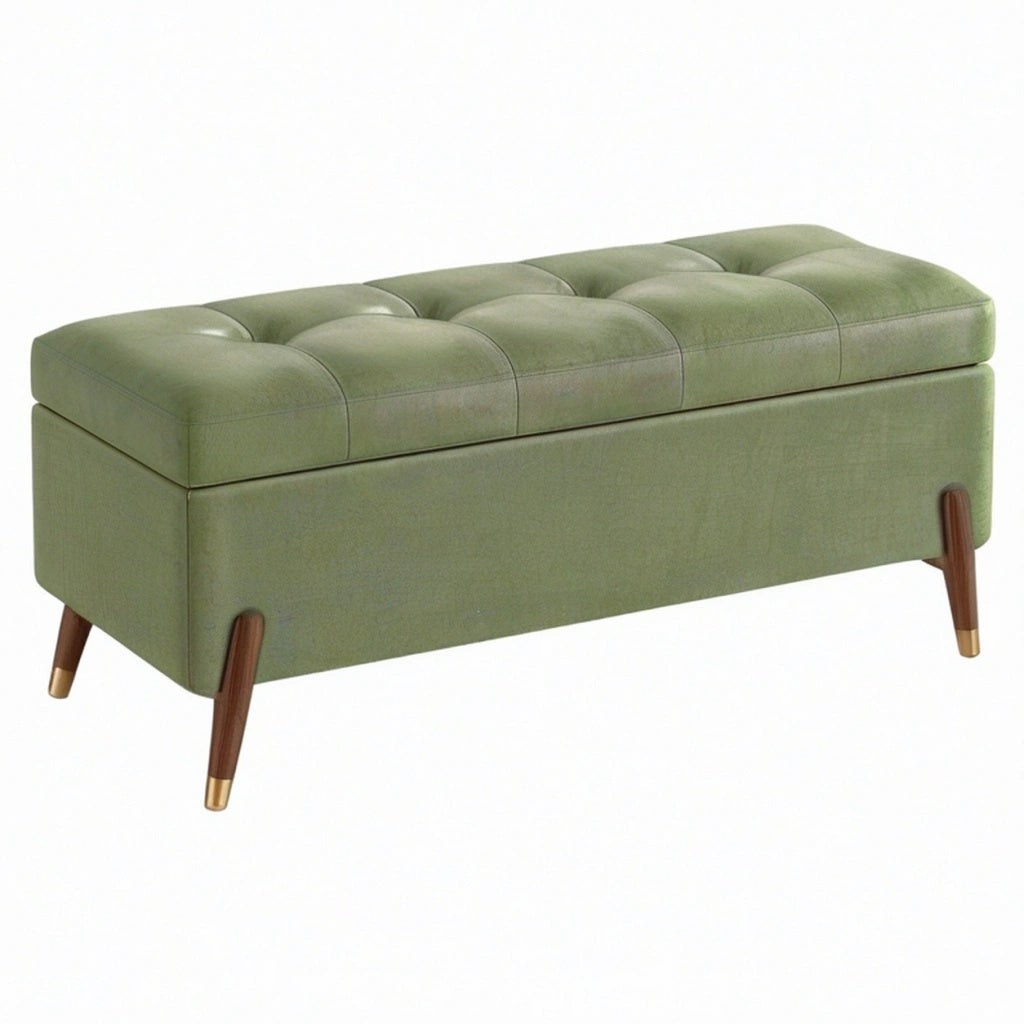 Ławka ze schowkiem 120 x 45 x 48 cm zielona tapicerowana imitacją skóry w stylu retro