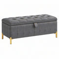 Pufa ze schowkiem 100 x 40 x 45 cm szara tapicerowana z metalowymi nogami w stylu glamour