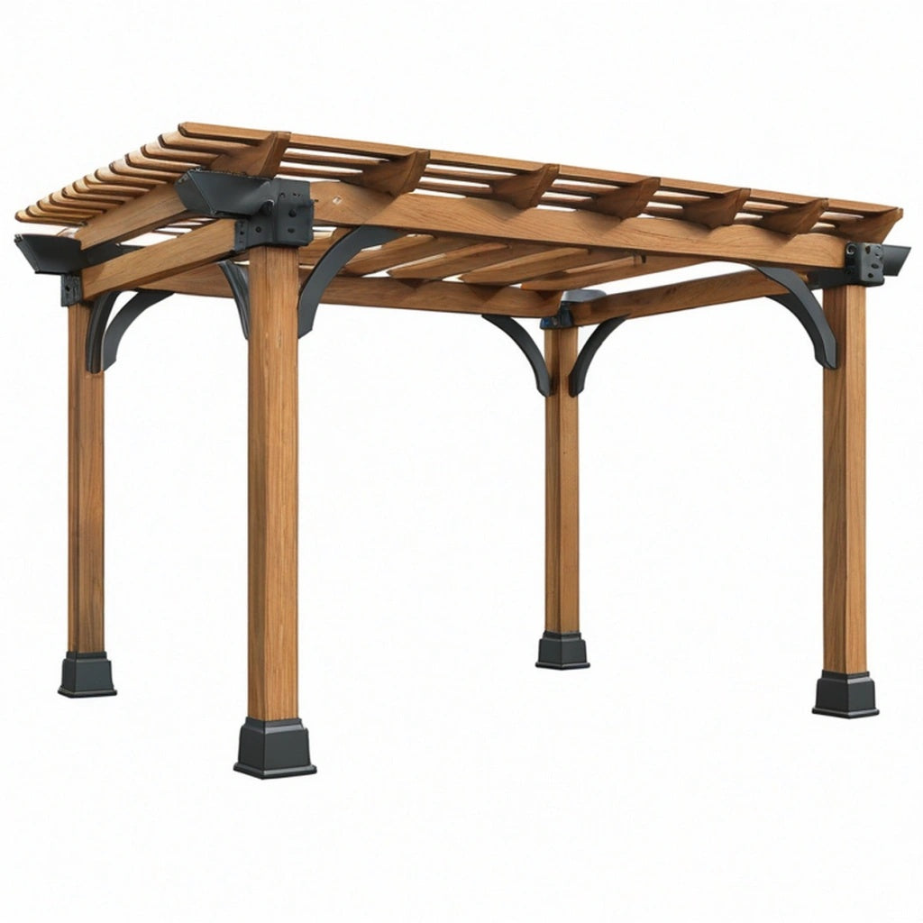 Pergola ogrodowa 300 x 300 cm drewniana brązowa z metalowymi łącznikami ażurowa