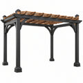 Pergola ogrodowa 300 x 300 x 240 cm z metalu i drewna czarno brązowa z ażurowym dachem