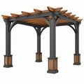 Pergola ogrodowa 300 x 300 x 250 cm z metalu i drewna brązowo-czarna - zadaszenie listwowe