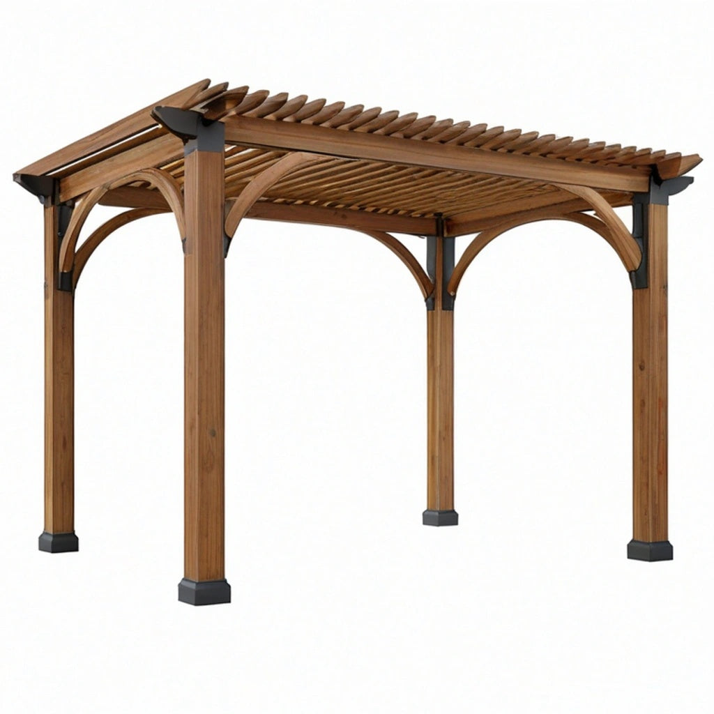 Pergola ogrodowa 300 x 300 x 230 cm z drewna brązowa - ażurowe zadaszenie