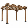 Pergola ogrodowa 300 x 300 x 240 cm drewniana brązowa z ażurowym dachem