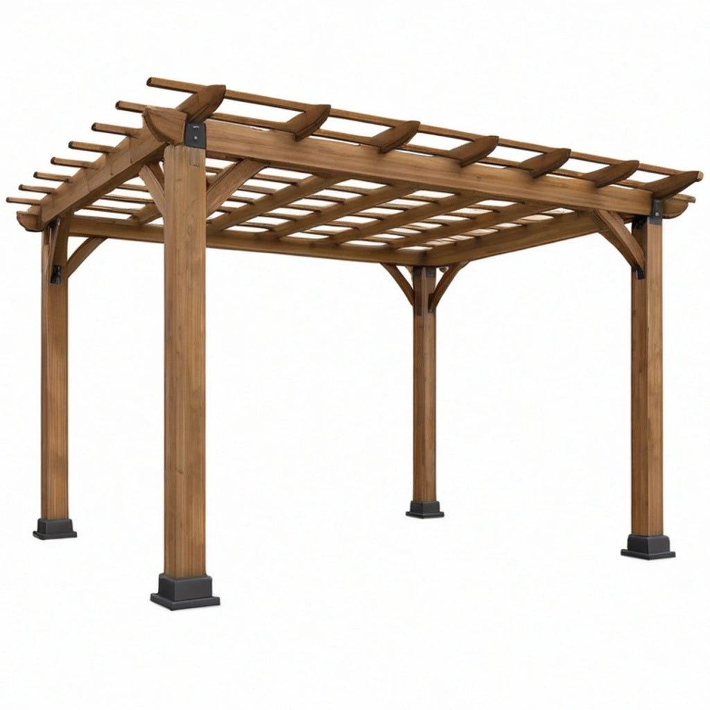 Pergola ogrodowa 300 x 300 x 240 cm drewniana brązowa z ażurowym dachem