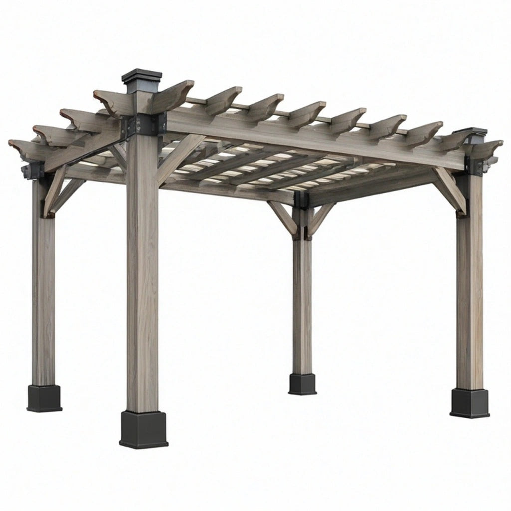 Pergola ogrodowa 300 x 300 x 250 cm drewniana szara z ażurowym dachem