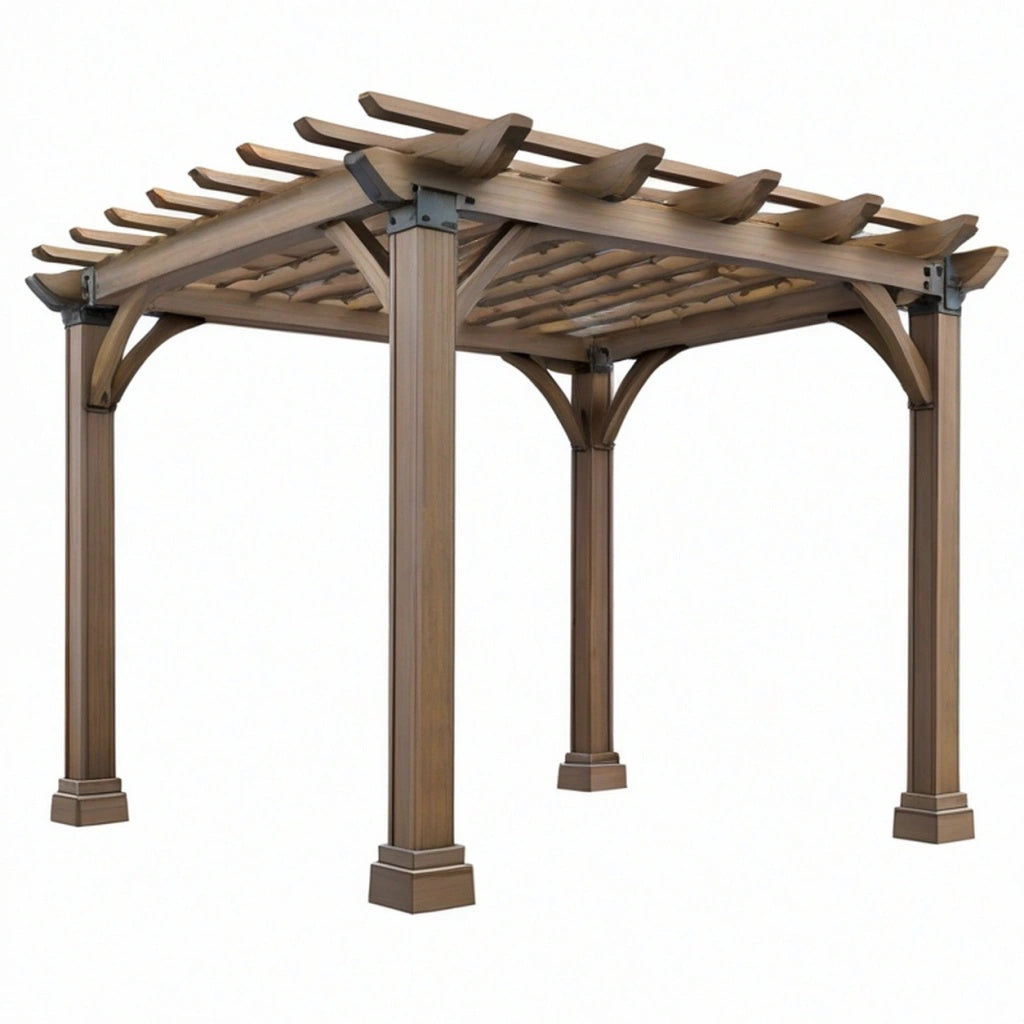 Pergola ogrodowa 300 x 300 x 250 cm drewniana brązowa z ażurowym dachem